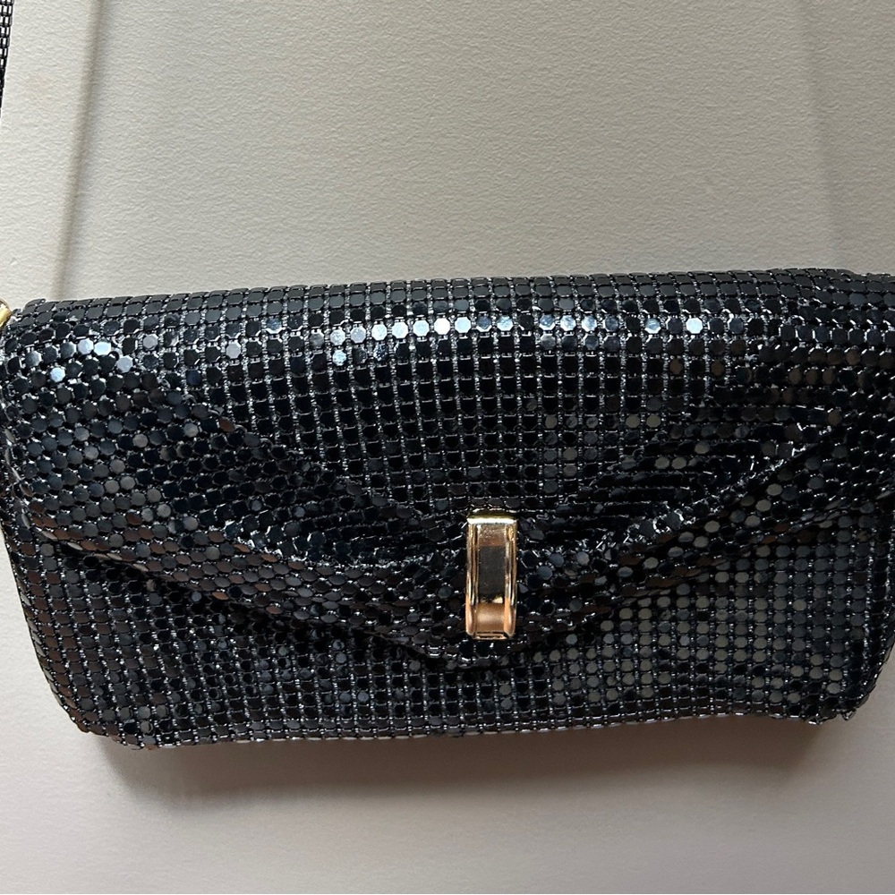 Vintage Black Chainmail Mesh Crossbody or Clutch Evening Bag